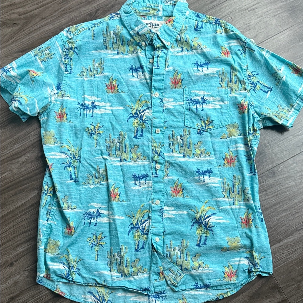 Urban Pipeline Blue Tropical Cactus Print Men's Shirt